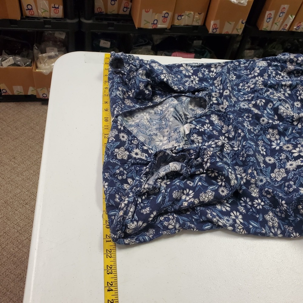 Old Navy Womens Blue Floral Tiered Boho Maxi Dress Size L Puff Sleeve Button - Picture 9 of 13